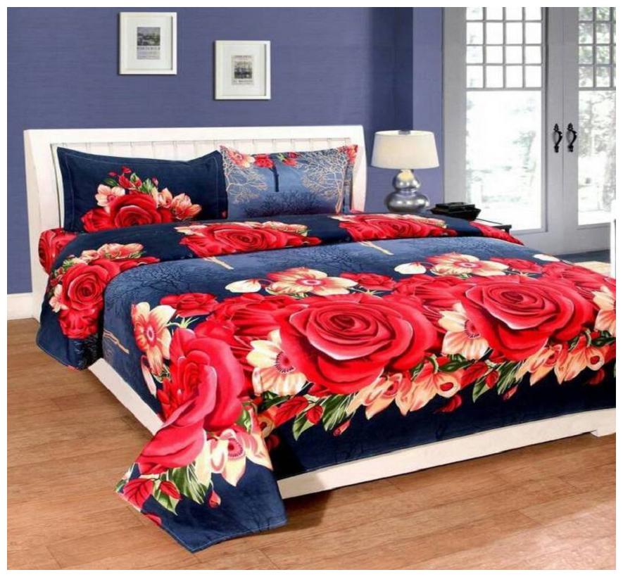 

JBG Home Store Microfiber Floral Double Size Bedsheet 110 TC ( 1 Bedsheet With 2 Pillow Covers Blue Red )