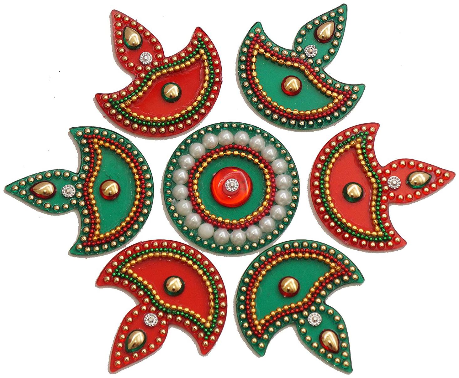 

JBG Home Store Handcrafted Decorative Diwali Rangoli Set(Reusable) (10 inches) Multicolor 7 Piece Set