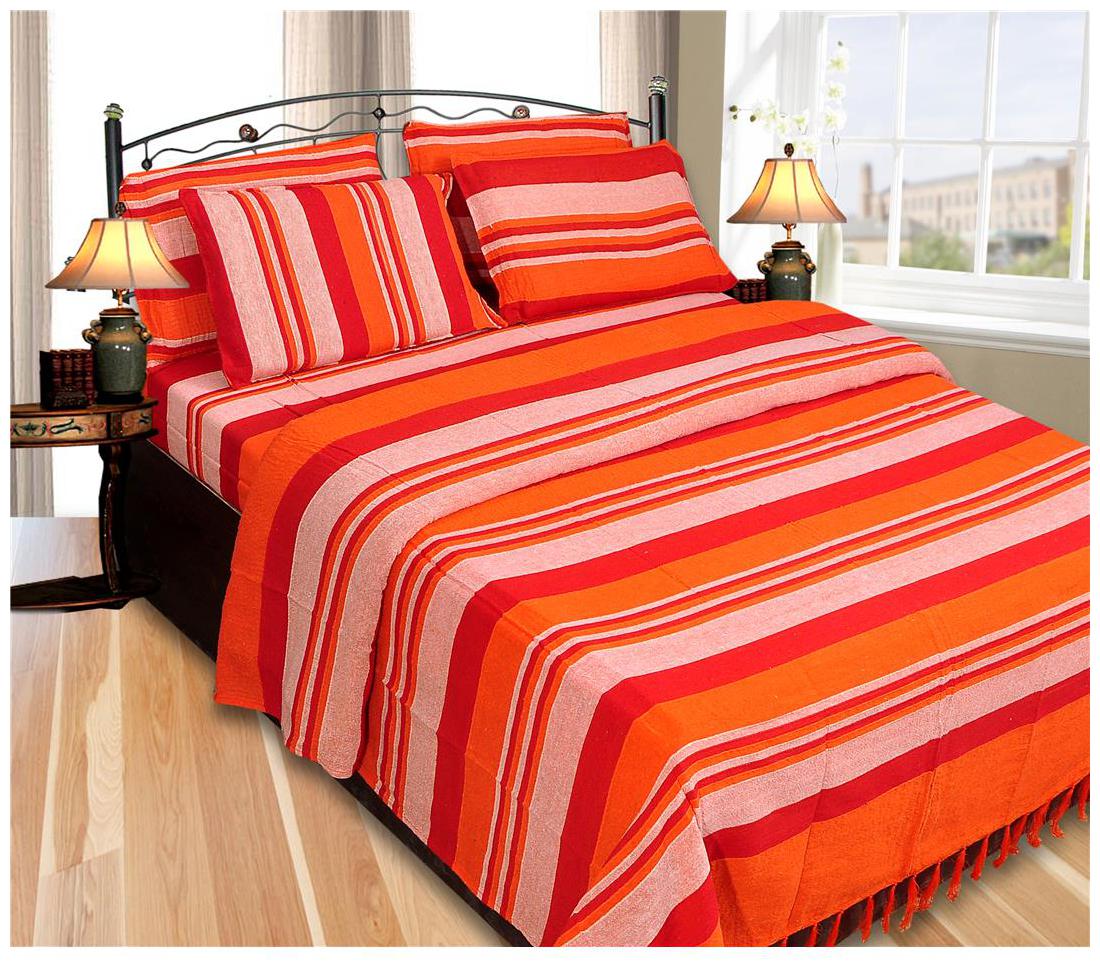 

JBG Home Store Cotton Striped Double Size Bedsheet 110 TC ( 1 Bedsheet With 2 Pillow Covers Orange )