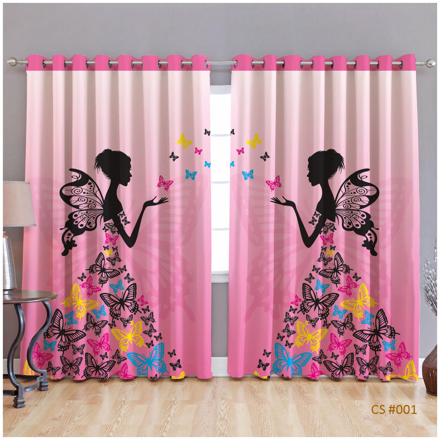 

JBG Home Store Polyester Window Room Darkening Pink Regular Curtain ( Eyelet Closure Cartoon )