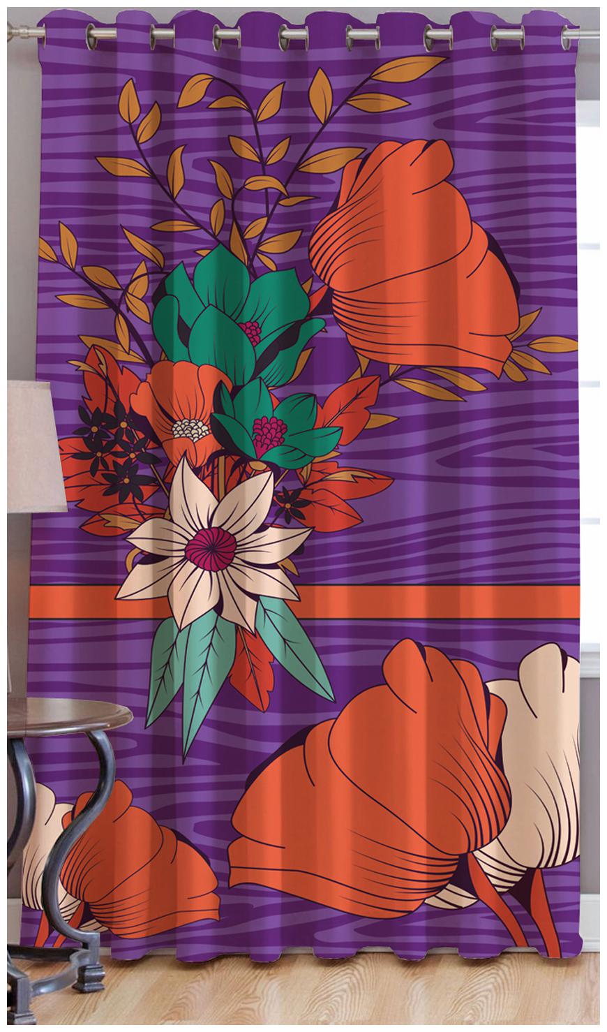 

JBG Home Store Polyester Window Room Darkening Orange Regular Curtain ( Eyelet Closure Floral )