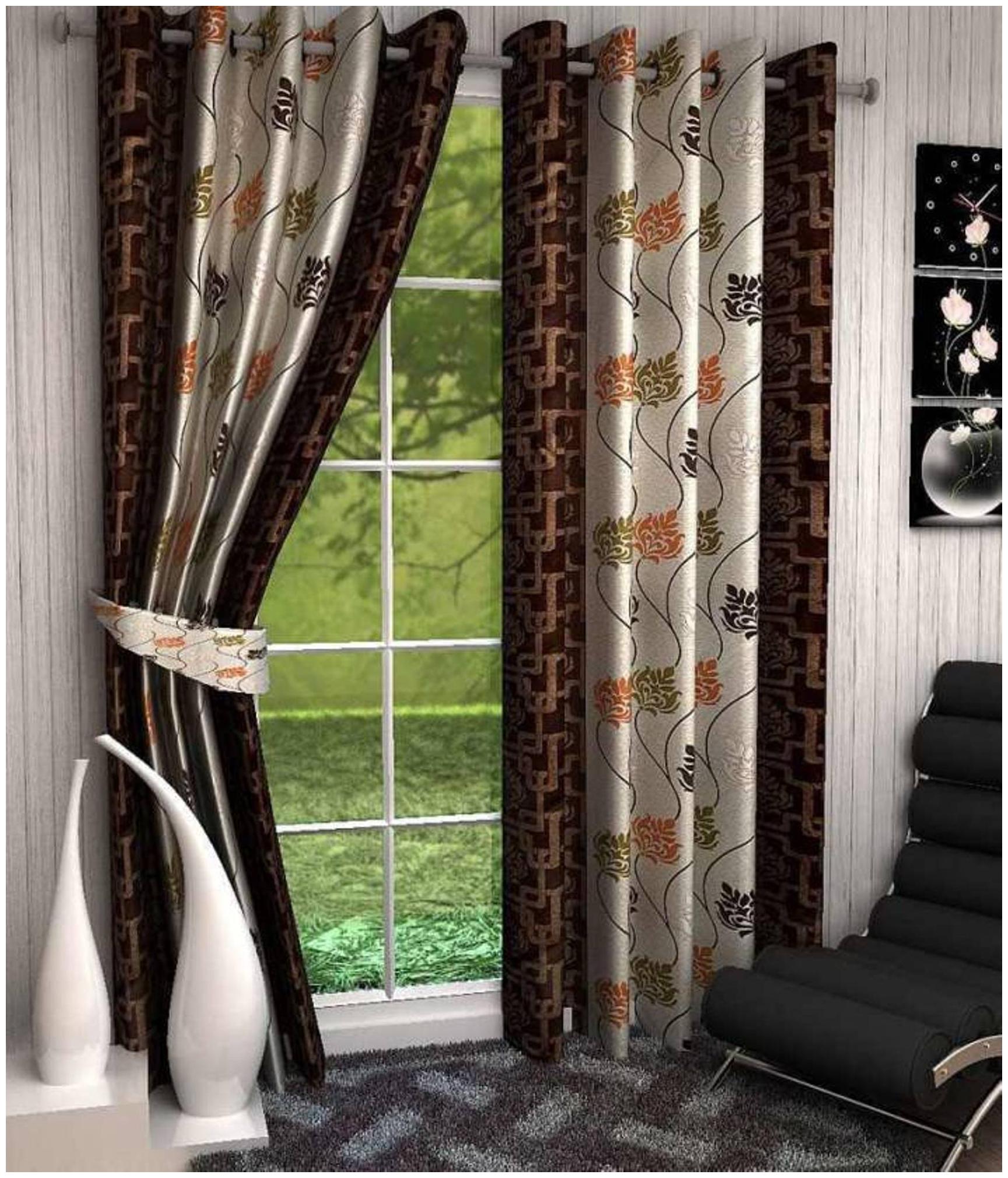 

JBG Home Store Polyester Door Semi Transparent Brown Regular Curtain ( Eyelet Closure Floral )