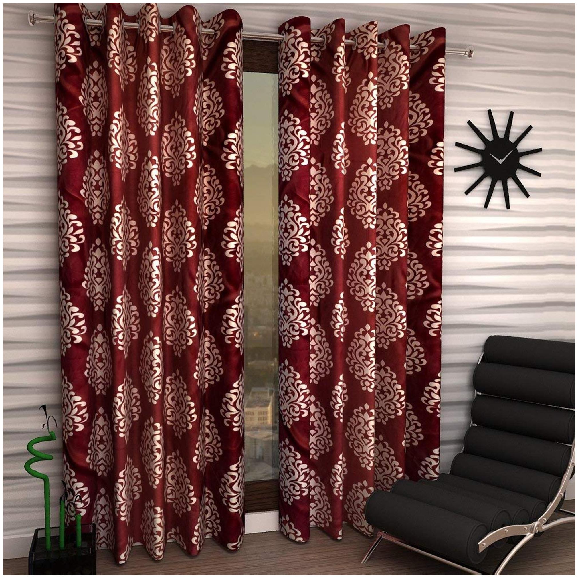 

JBG Home Store Polyester Door Semi Transparent Maroon Regular Curtain ( Eyelet Closure Floral )