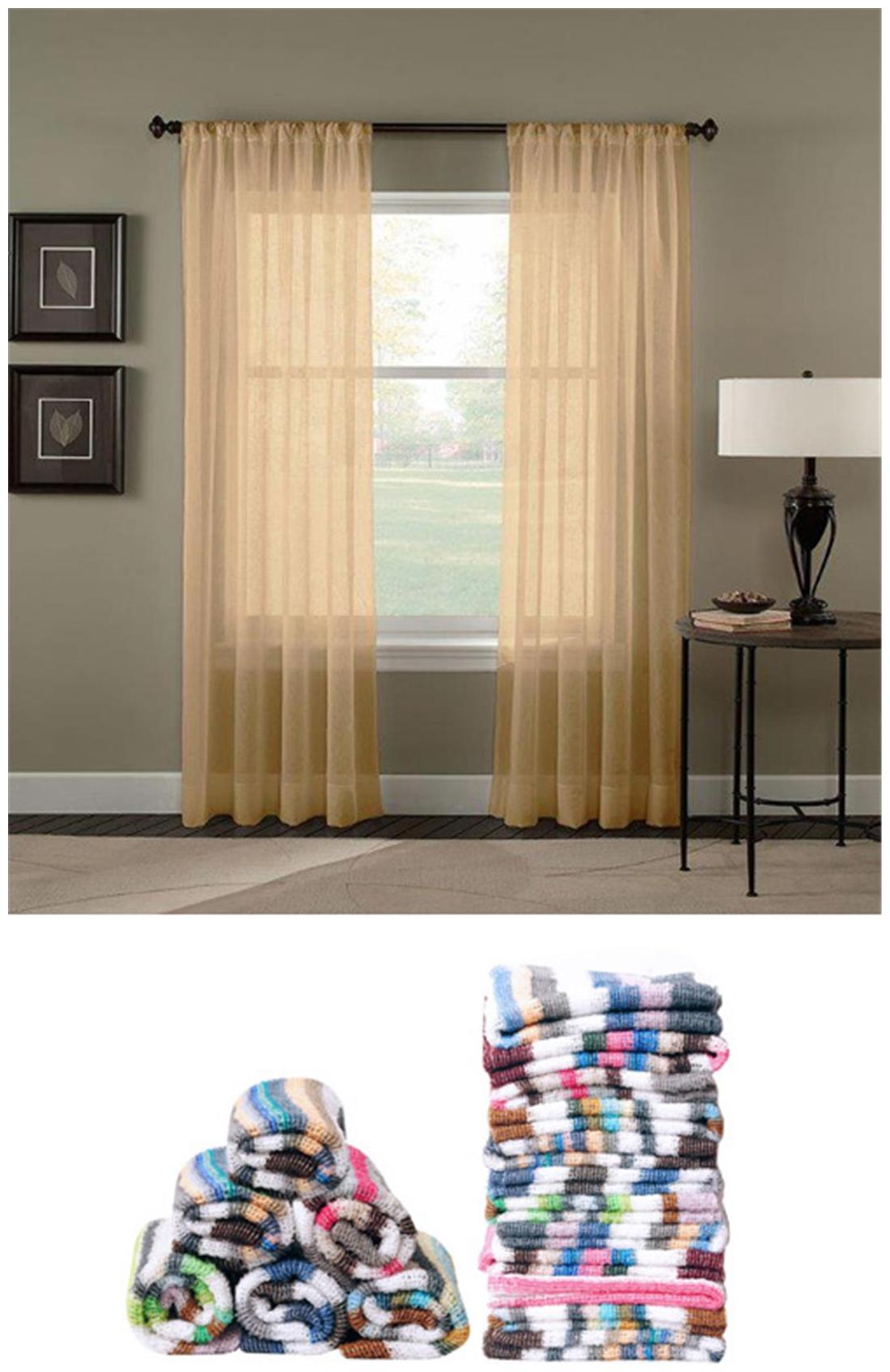 

JBG Home Store Combo of 2 Golden Tissue Door Curtains and 12 Stripes Face Towel