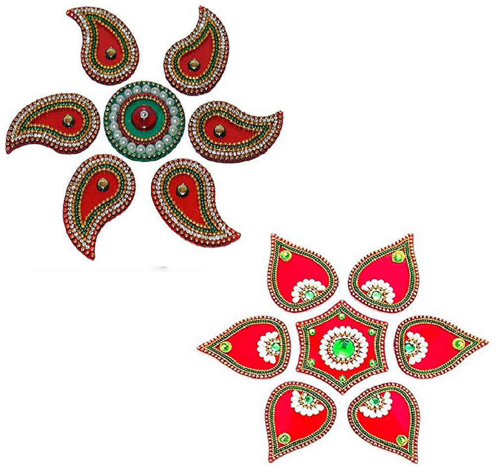 

JBG Home Store Set of 2 Acrylic rangoli Set ( 7pcs each Rangoli)( 17x17 Cm)