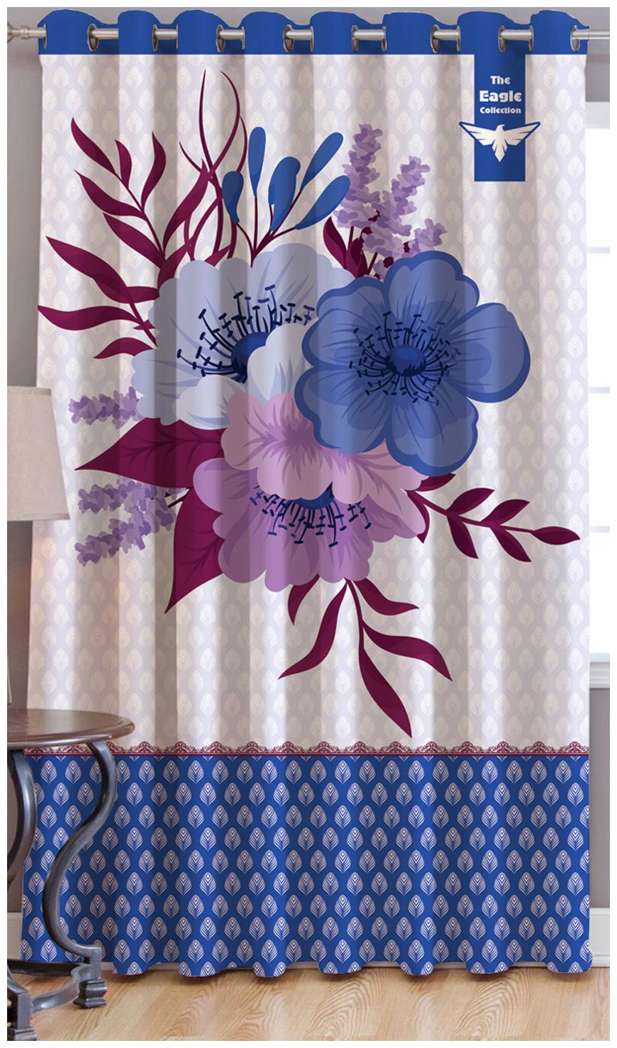 

JBG Home Store Polyester Long Door Room Darkening Blue Regular Curtain ( Eyelet Closure Floral )