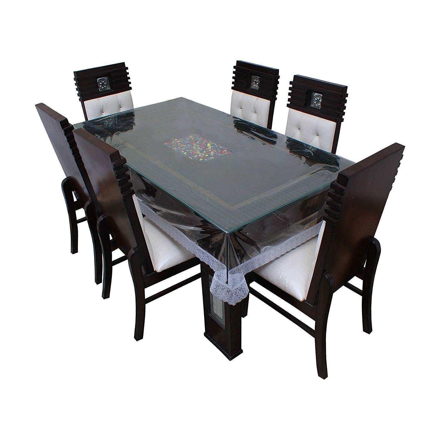 

JBG Home Store Transparent Dining Table Cover with Silver Lace(60x90 inches)