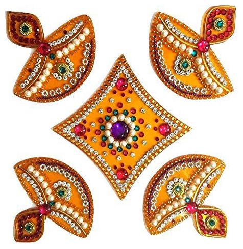 

JBG Home Store Handcrafted Decorative Diwali Rangoli Set(Reusable) (7 inches) Multicolor 5 Piece Set