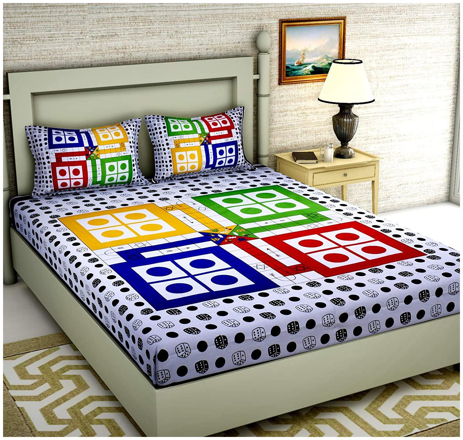 

JBG Home Store Cotton Printed Double Size Bedsheet 140 TC ( 1 Bedsheet With 2 Pillow Covers Multi )
