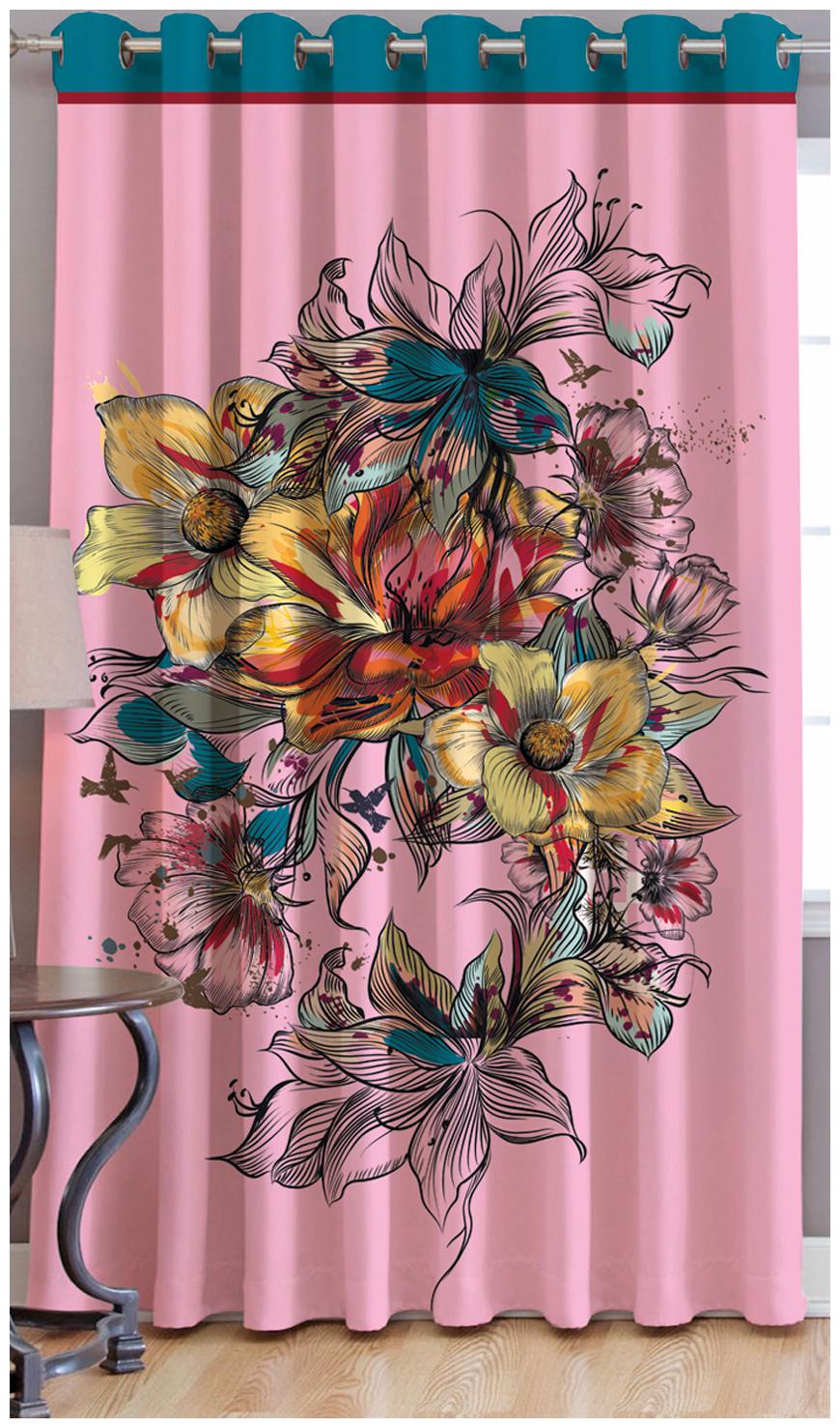 

JBG Home Store Polyester Long Door Room Darkening Pink Regular Curtain ( Eyelet Closure Floral )