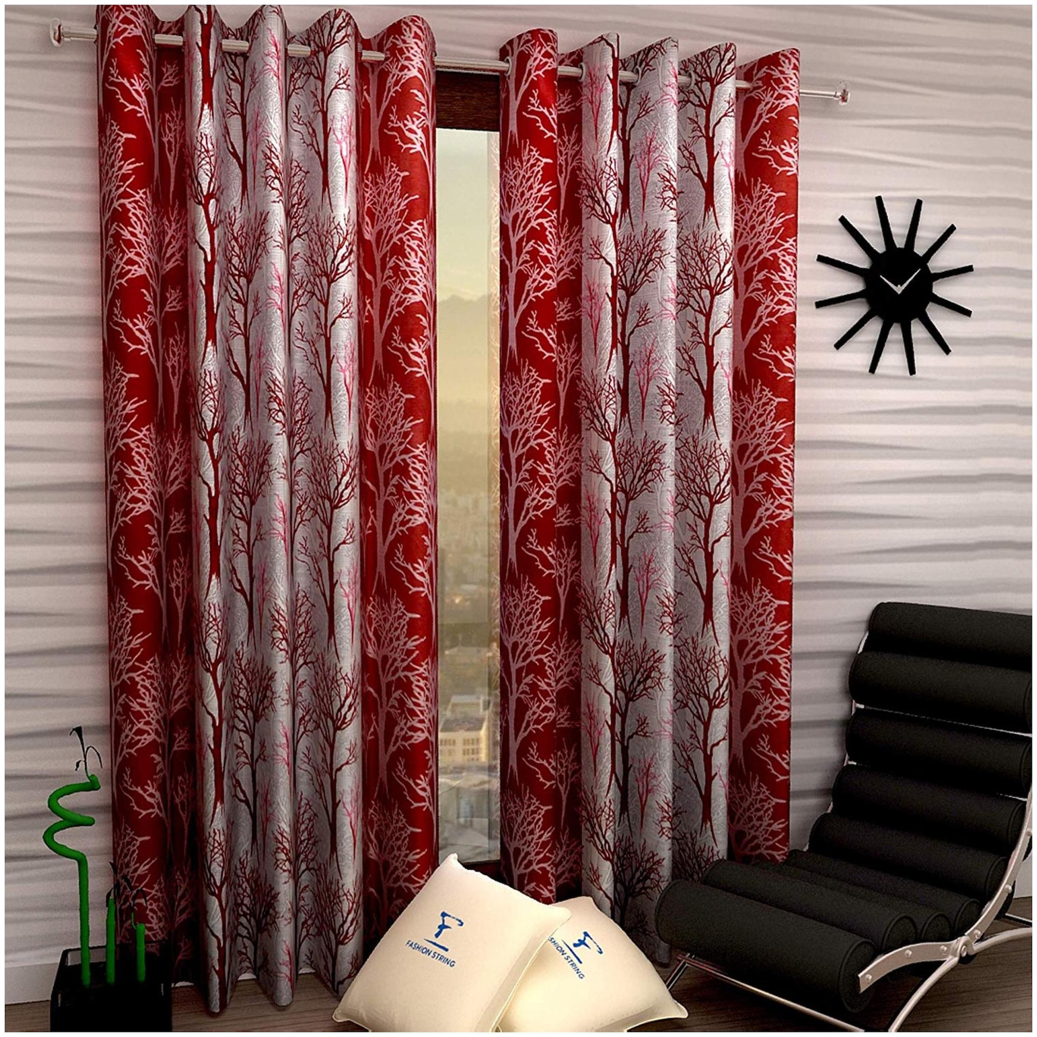 

JBG Home Store Polyester Door Semi Transparent Maroon Regular Curtain ( Eyelet Closure Floral )