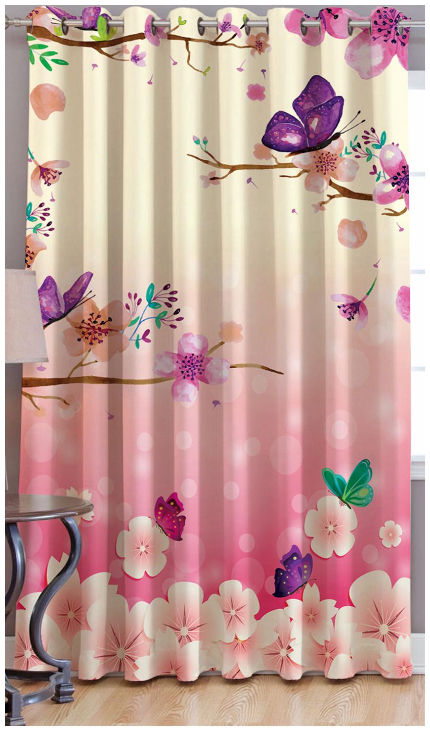 

JBG Home Store Polyester Door Room Darkening Pink Regular Curtain ( Eyelet Closure Floral )