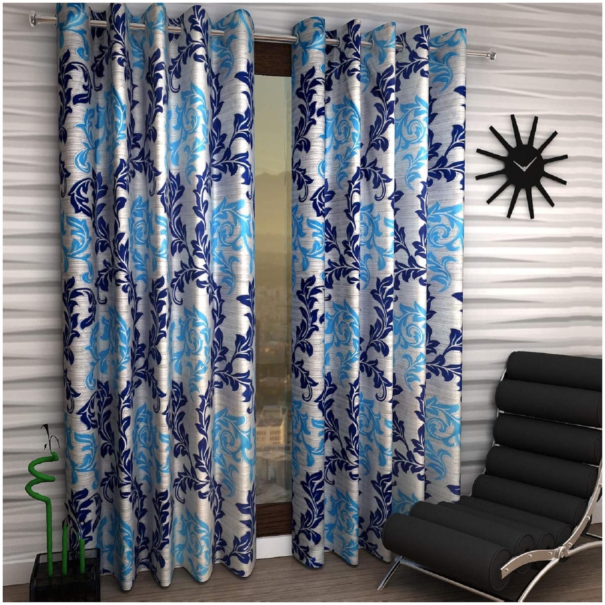 

JBG Home Store Polyester Door Semi Transparent Blue Regular Curtain ( Eyelet Closure Floral )