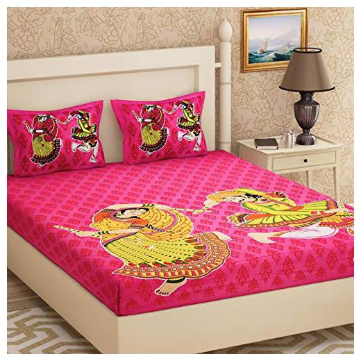 

JBG Home Store Cotton Rajasthani Jaipuri Print Double Size Bedsheet 140 TC ( 1 Bedsheet With 2 Pillow Covers Pink )
