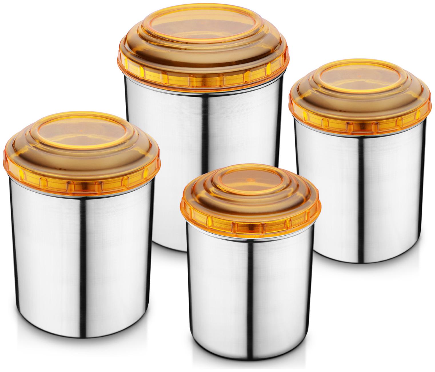 

Jensons 4 Pcs Stainless Steel Canister Set with Orange Lids