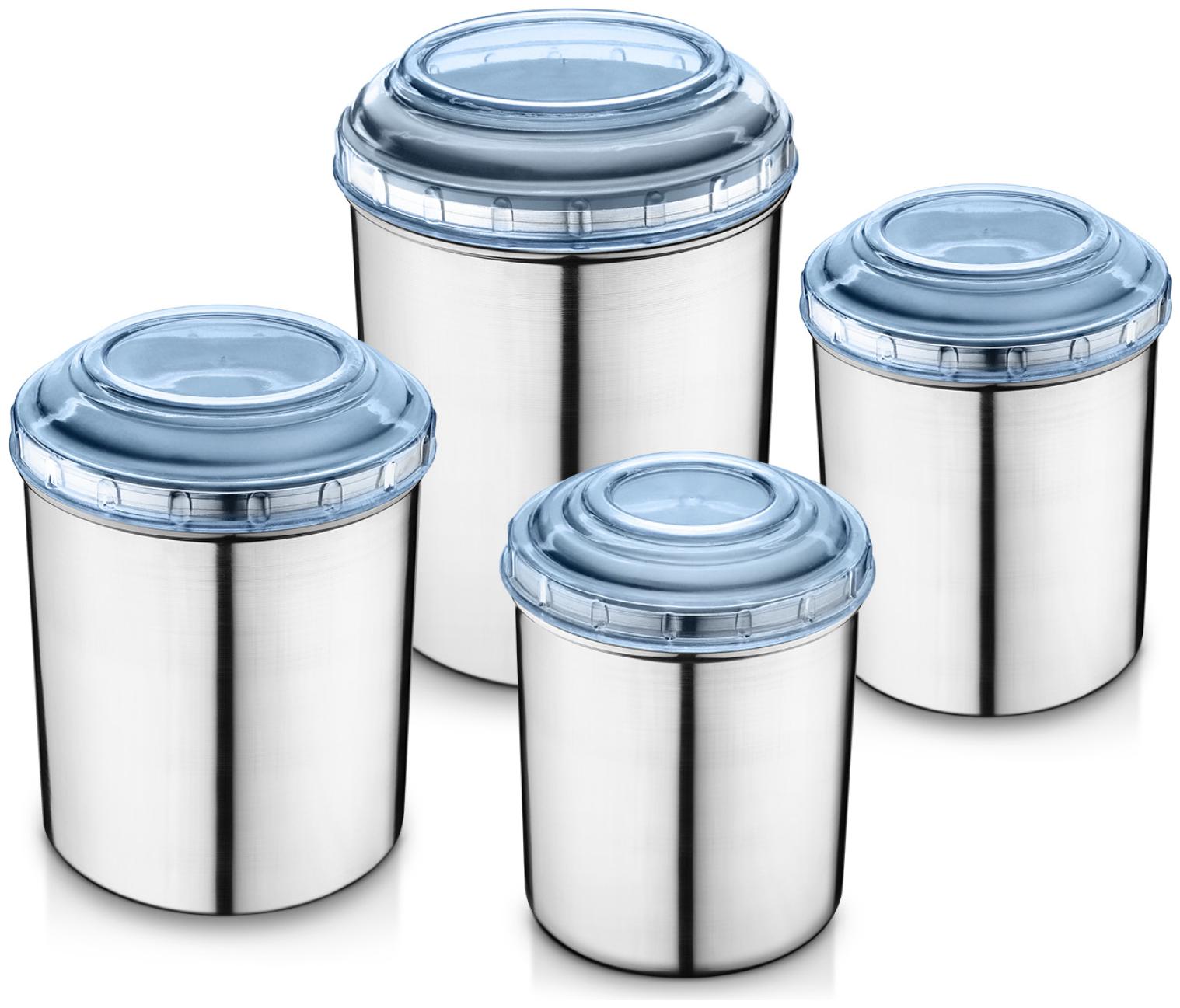 

Jensons 4 PCS Stainless Steel Canister Set with Poly-carbonate Blue Lids