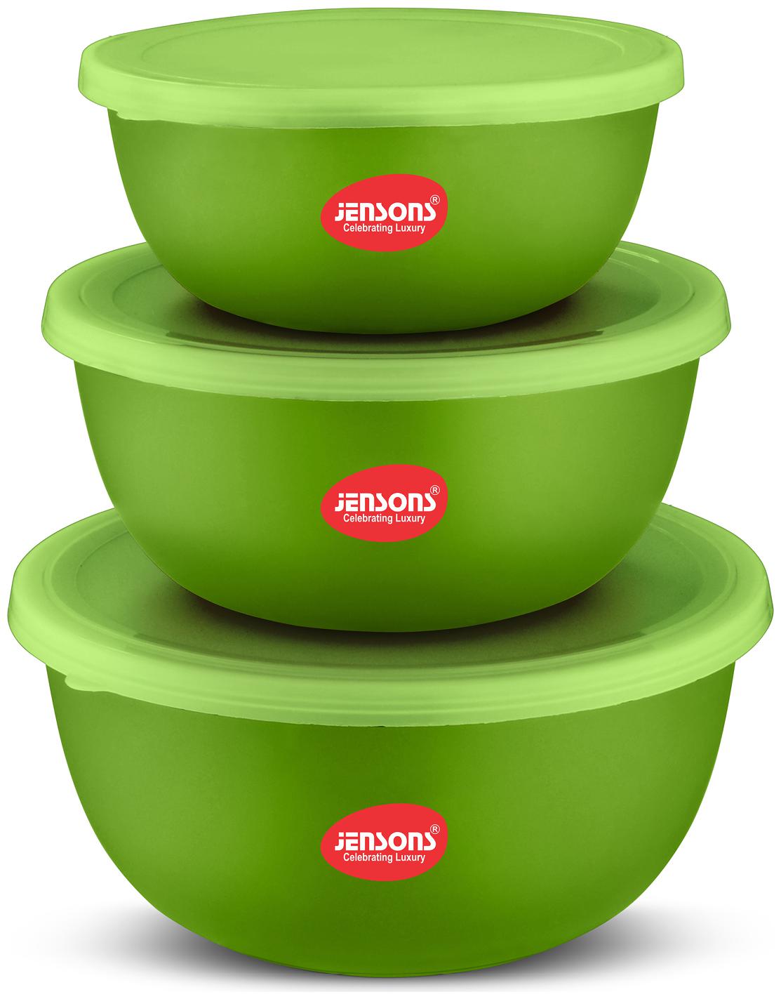 

Jensons Flora Stainless Steel Microwave Safe 3 pcs Bowl Set with Lid-Green (2700 ml)
