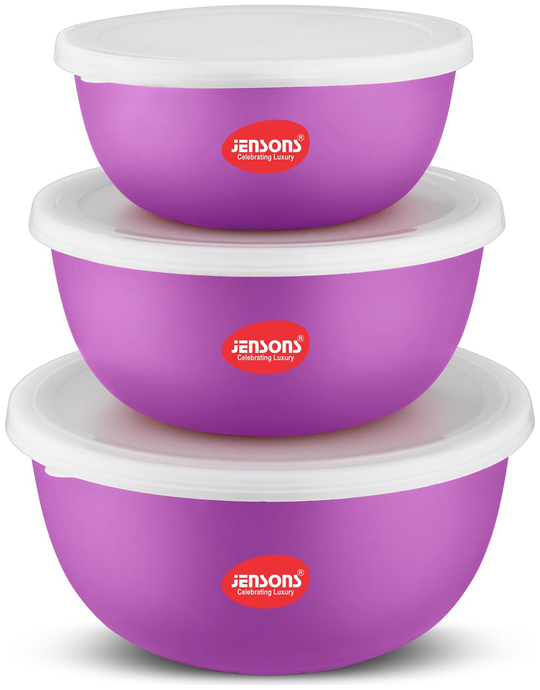 

Jensons Flora Stainless Steel Microwave Safe 3 pcs Bowl Set with Lid-Purple (2700 ml)