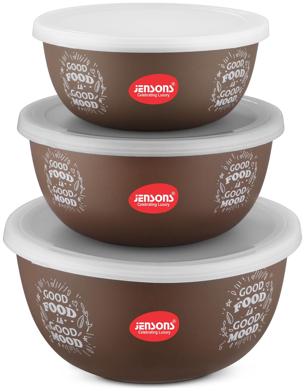 

Jensons Flora Stainless Steel Microwave Safe 3 pcs Bowl Set with Lid-Brown (2700 ml)