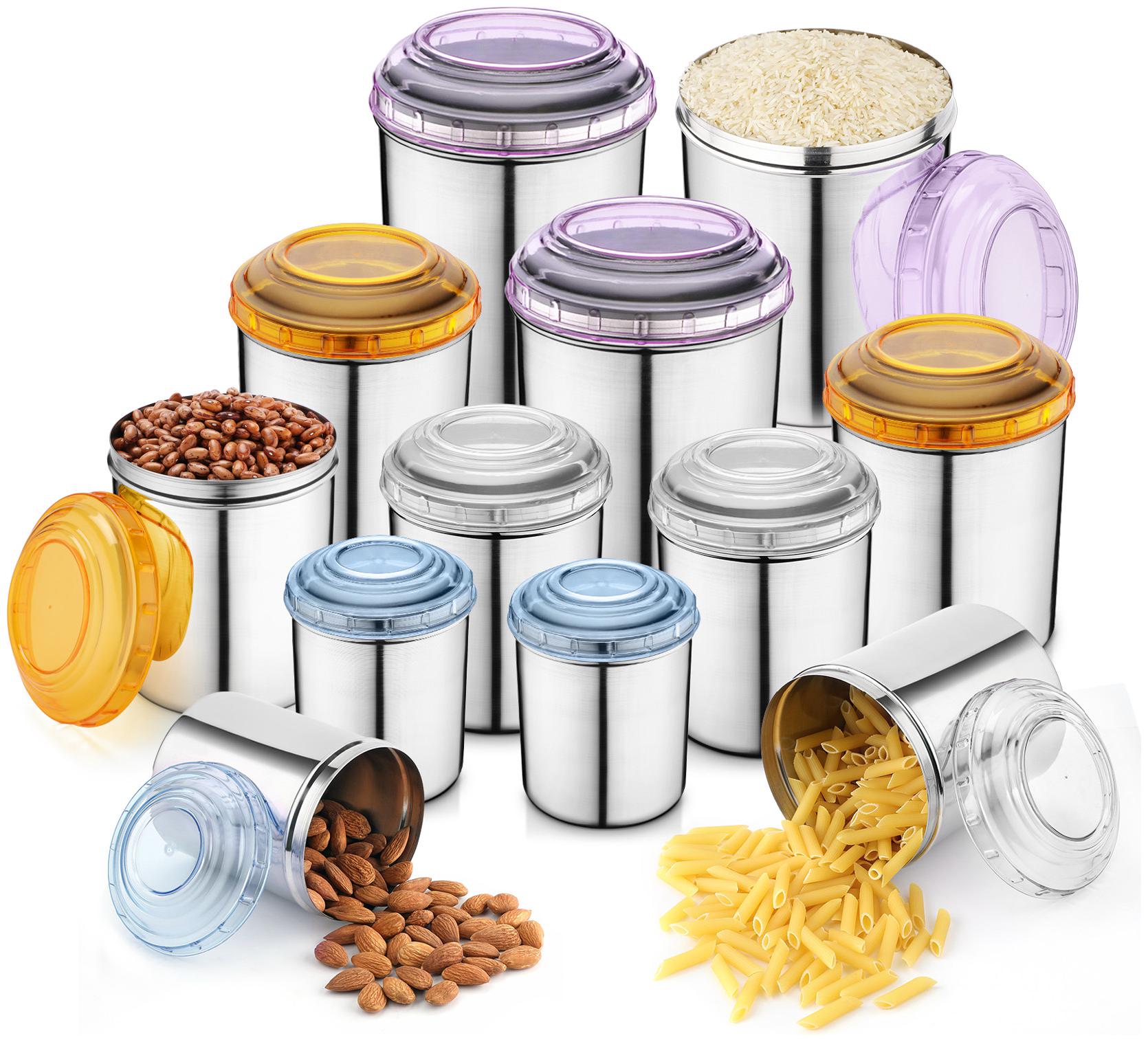 

JENSONS Round Stainless Steel 12 Pcs Canister Silver Set of 12
