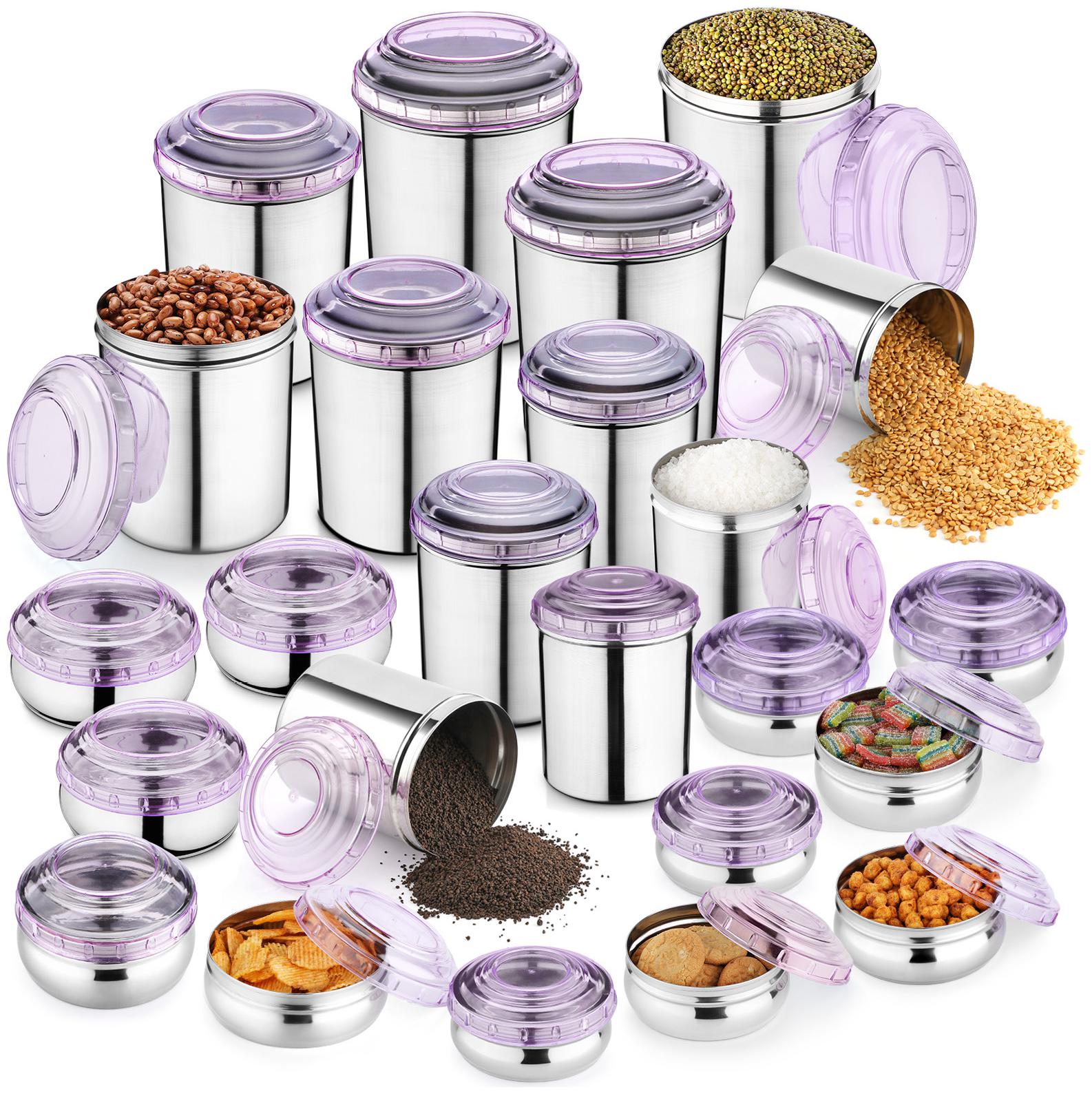 

JENSONS Round Stainless Steel 12 Pcs Canister Set 12 Pcs Storage Silver Set of 24
