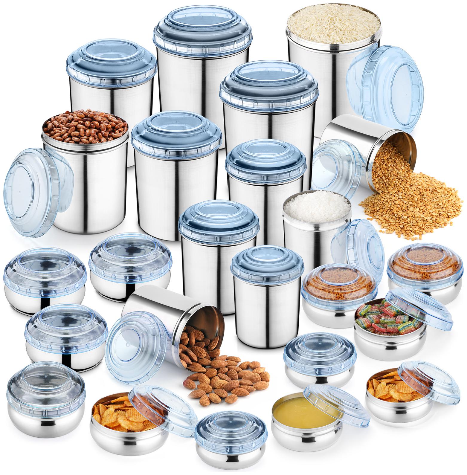 

JENSONS Round Stainless Steel 12 Pcs Canister Set 12 Pcs Storage Silver Set of 24
