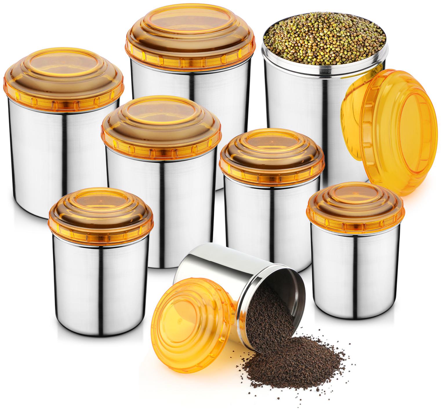 

JENSONS Round Stainless Steel 8 Pcs Canister Silver Set of 8
