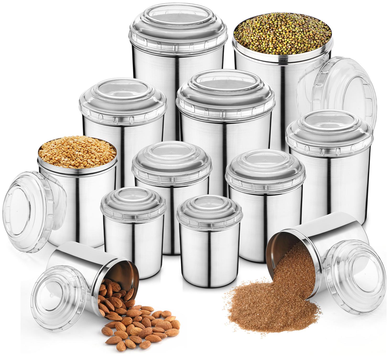 

JENSONS Round Stainless Steel 12 Pcs Canister Silver Set of 12