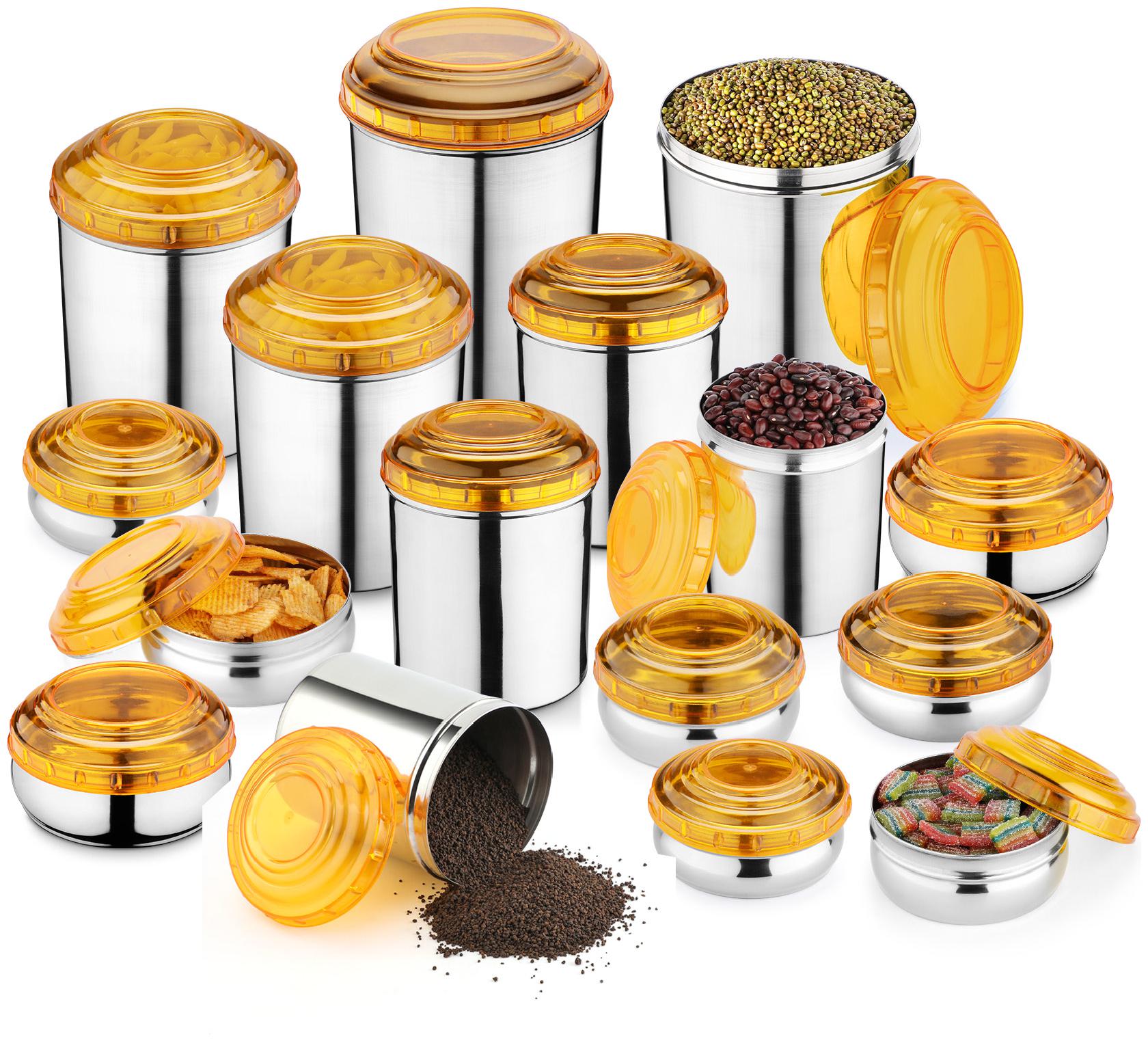 

JENSONS Round Stainless Steel 8 Pcs Canister Set 8 Pcs Storage Silver Set of 16