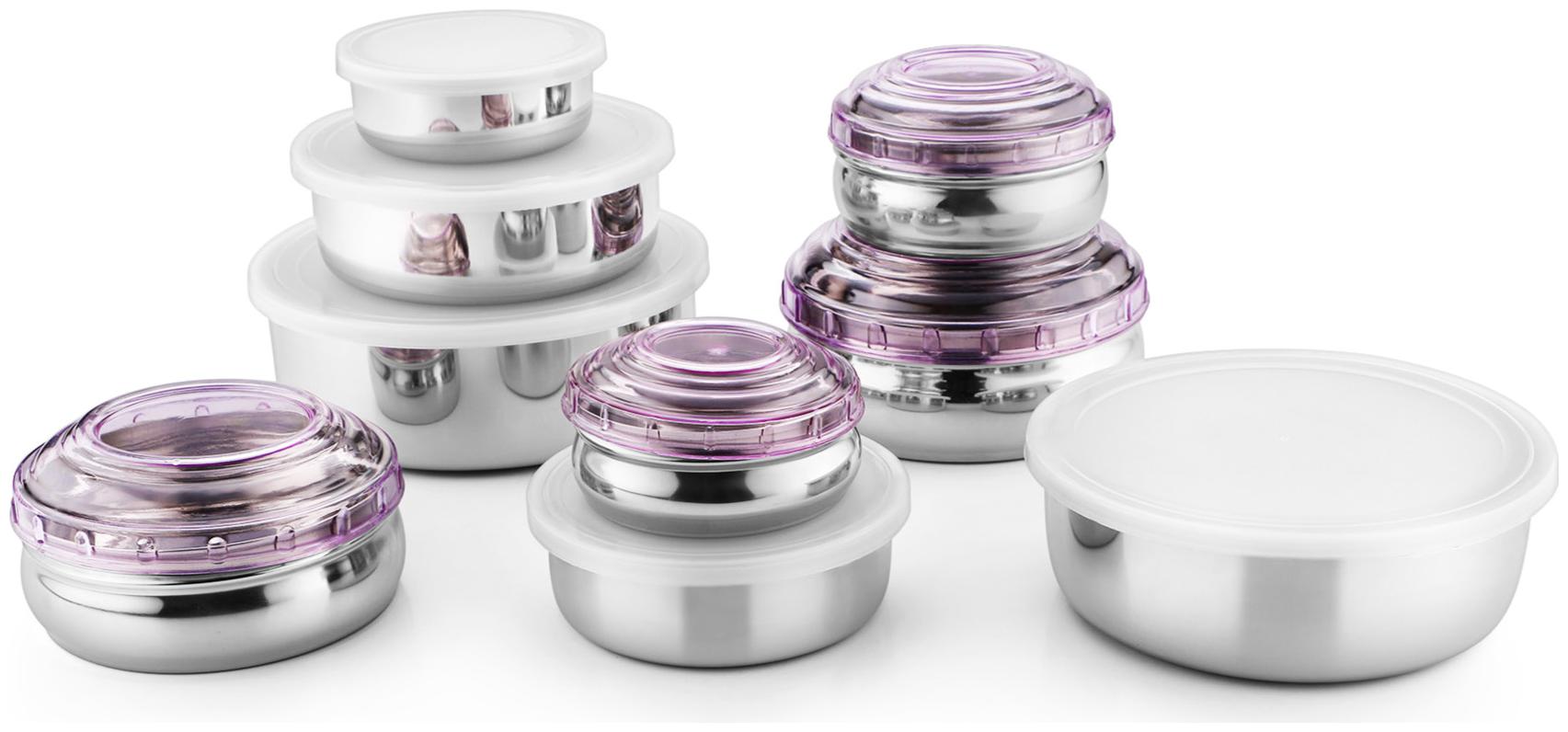 

JENSONS Round Stainless Steel 4 Pc Bally Canister Set 5 Pc Storage Bowl Silver Set of 9