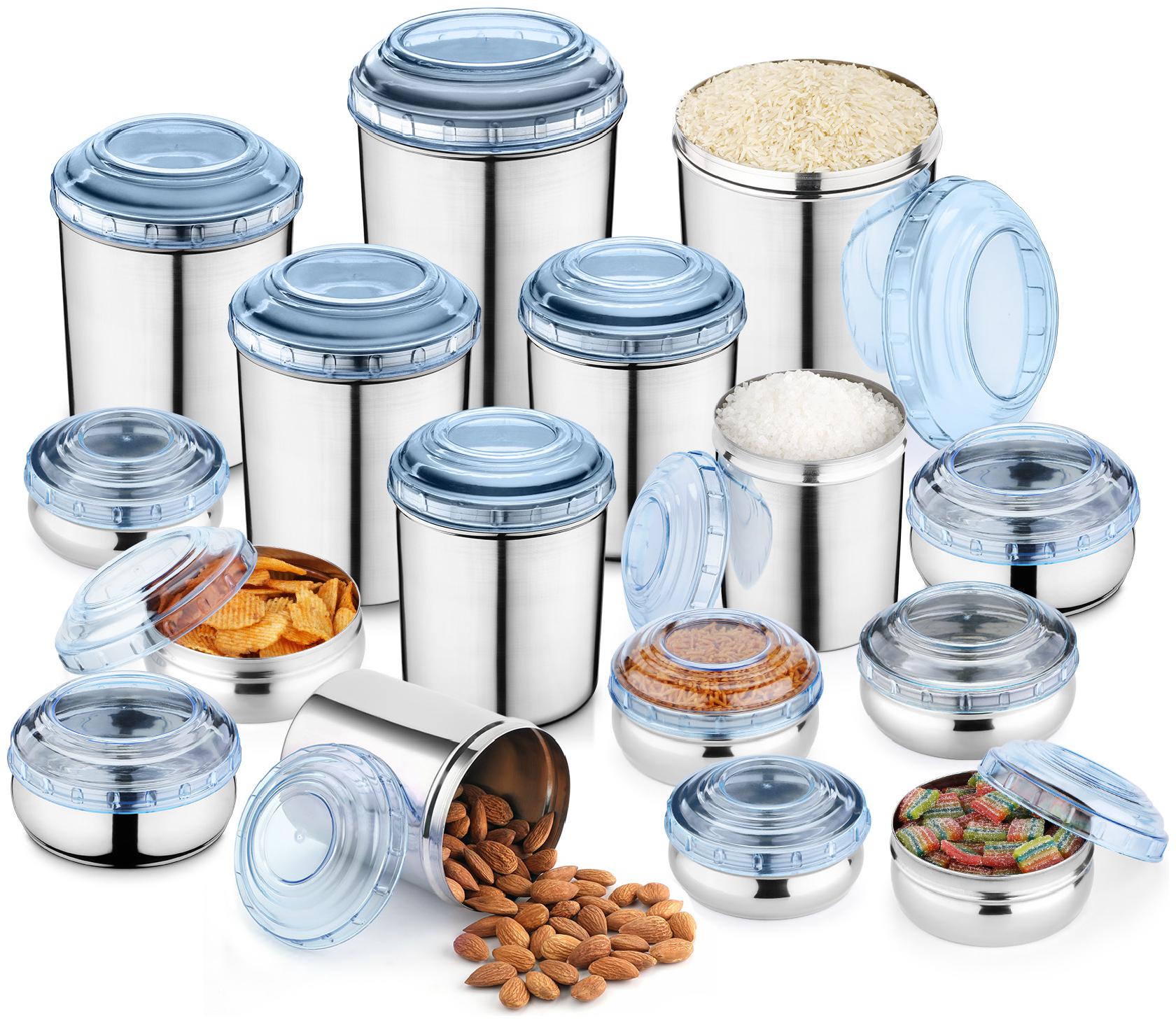 

JENSONS Round Stainless Steel 8 Pcs Canister Set 8 Pcs Storage Silver Set of 16