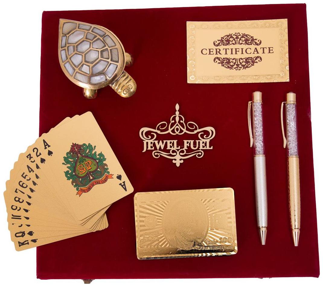 

JEWEL FUEL 24K Gold Playing Cards Feng-shui Tortoise Gold Plated Pen German Silver Ball Pen Gift Set