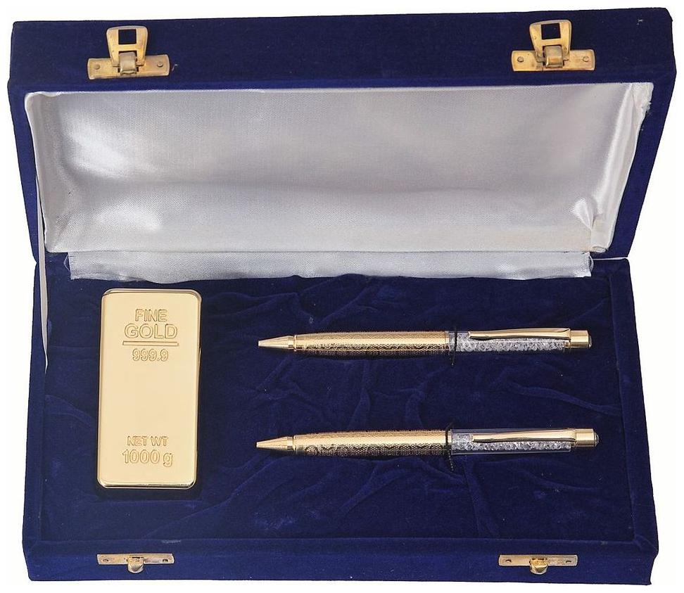 

JEWEL FUEL 2 German Silver Gold Plated Ball Pen And Gold Plated Gold Bar Paper Weight Gift Set
