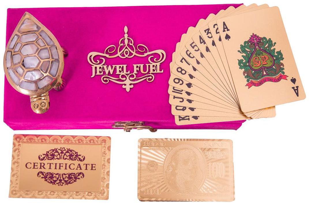 

JEWEL FUEL 24K Gold Playing Cards And Feng Shui Tortoise Gift Set