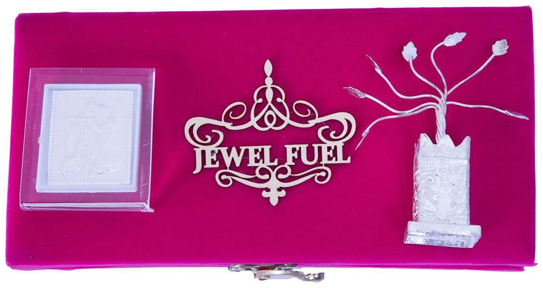 

JEWEL FUEL 999 Pure Silver Radha Krishna Stand And German Silver Tulsi Plant Gift Set
