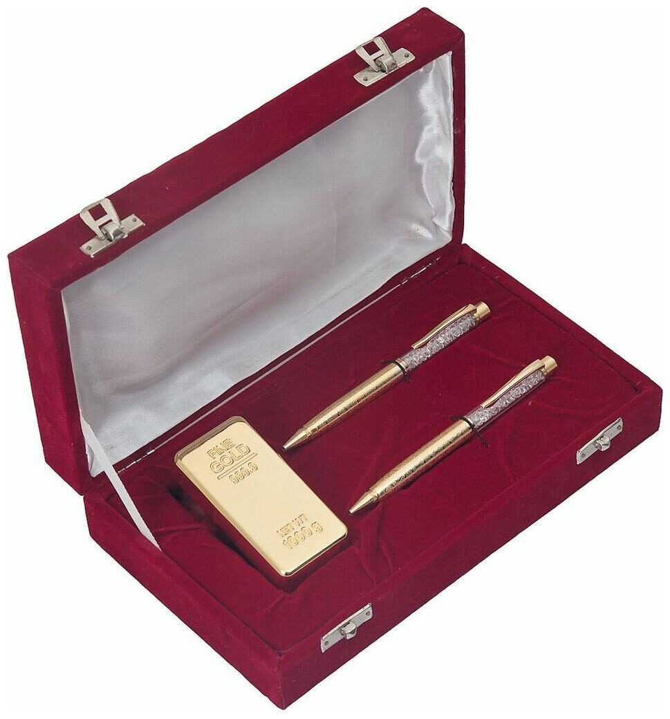 

JEWEL FUEL Gold Bar Gold Plated Paper Weight And 2 German Silver Gold Plated Ball Pen Gift Set