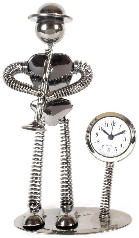 

JEWEL FUEL Iron Table Clock And Musician Playing Trumpet Showpiece