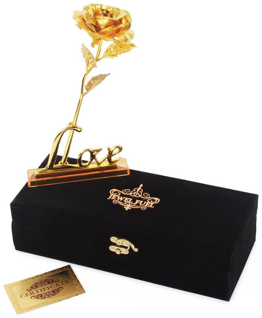 

JEWEL FUEL Valentine Gift 24K Gold Rose With Love Stand And Velvet Gift Box