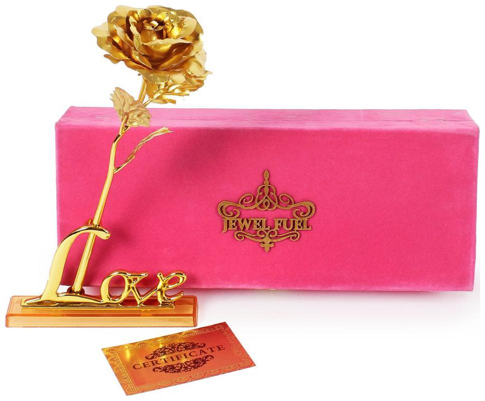 

JEWEL FUEL Valentines Gift 24K Gold Rose 25 Cm With Love Stand And Velvet Gift Box