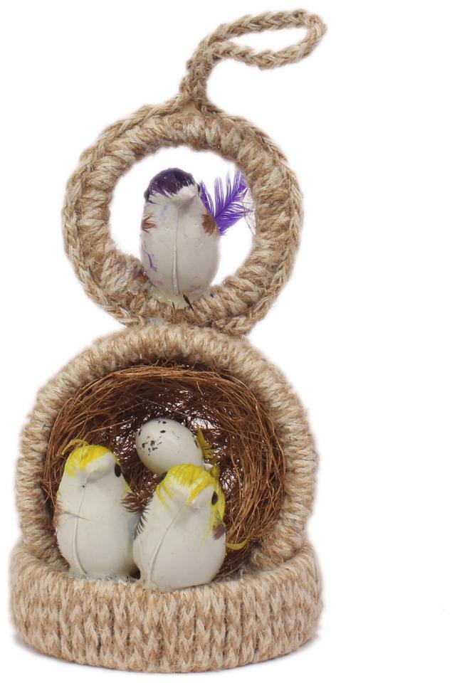 

Jinagam Jute Craft Hanging Nest Birds for gift Terrace Balcony Garden d cor showpiece for home decoration-2 Birds With 1 Egg