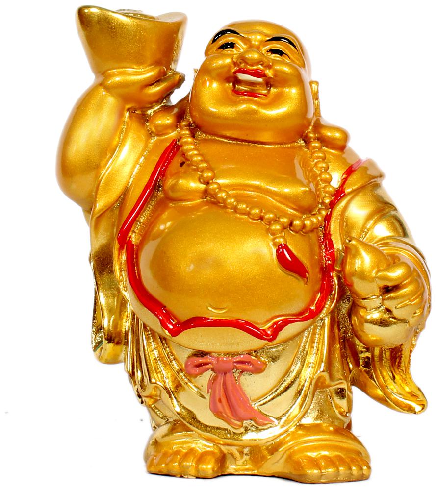

Jinagam Laughing Buddha Lifting and Ingot Showpiece Statue for Good Luck Health Wealth Happiness Success Home Decor(Gold 12x7x6cm)