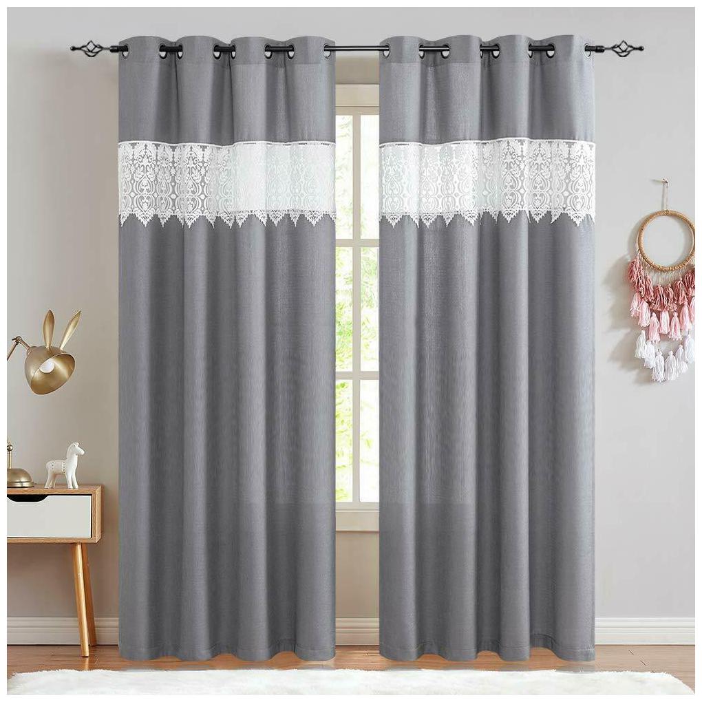 

Jinchan Semi Sheer Window Curtains Color Block Privacy Casual Weave Textured Gro