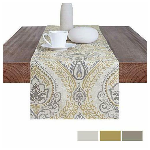

jinchan Table Cloth Linen Textured Scroll Patten (W 13 x L 72 Yellow)