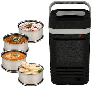 JM GROUP Jaypee Plus Plastic Electric Lunch Box, 1.5 Liters/17.5 cm, Black