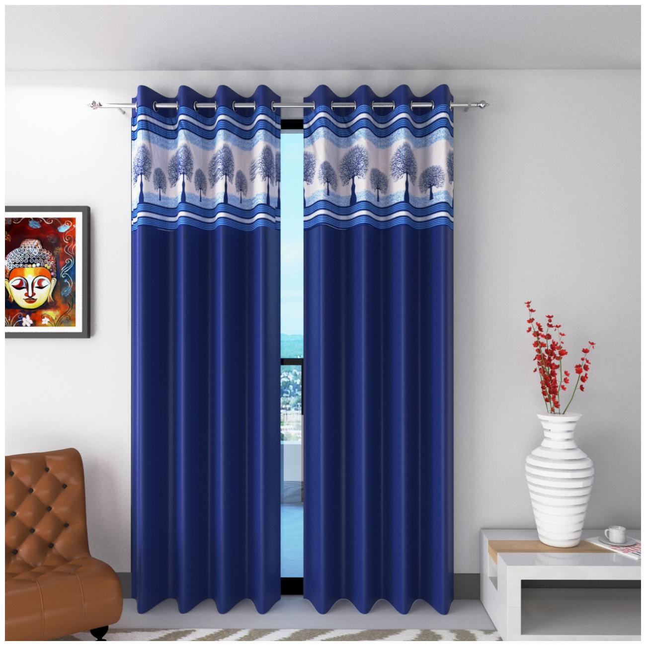 

JMT Polyester Window Semi Transparent Blue Regular Curtain ( Eyelet Closure Printed )
