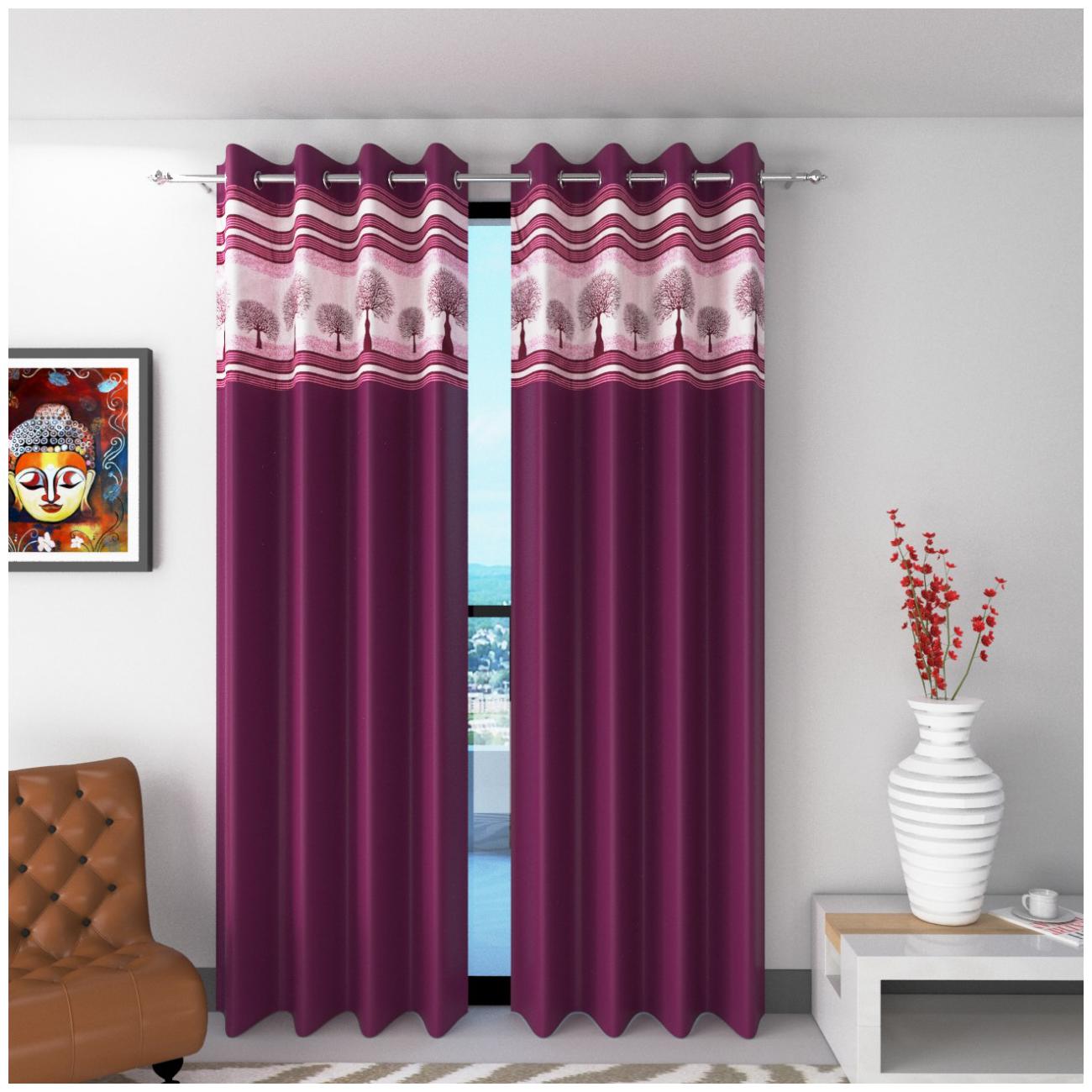

JMT Polyester Window Semi Transparent Purple Regular Curtain ( Eyelet Closure Printed )