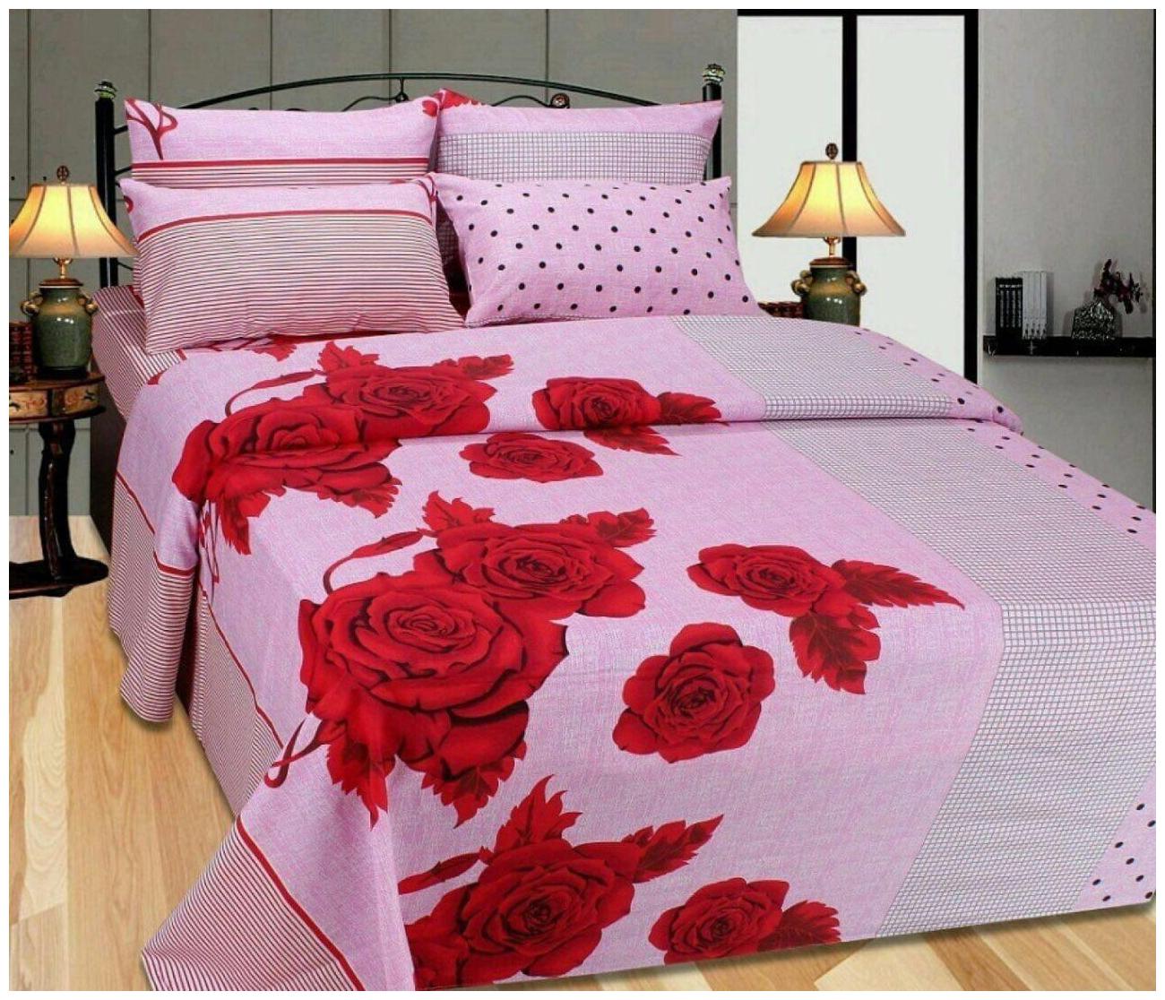 

JMT Cotton Floral Double Size Bedsheet 180 TC ( 1 Bedsheet With 2 Pillow Covers Pink Red )