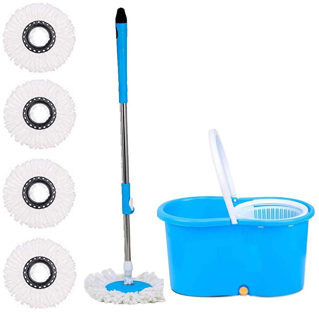 

John Richard Mop Bucket Floor Cleaner Mop with Mop Rod for Best 360 Degree Easy Magic Cleaning Set With Handle Inbuild Wringler Spinner Dryer - 4 Refill Total -Multicolor
