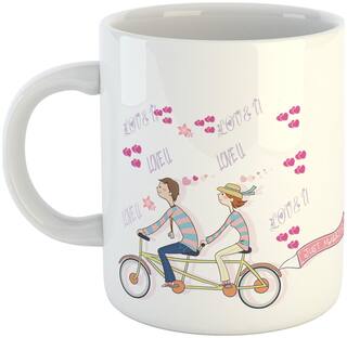 Just Married Couple Cycling Together Printed Coffee Mug - Married Couple Mug - Honeymoon Couple - Mug-1688