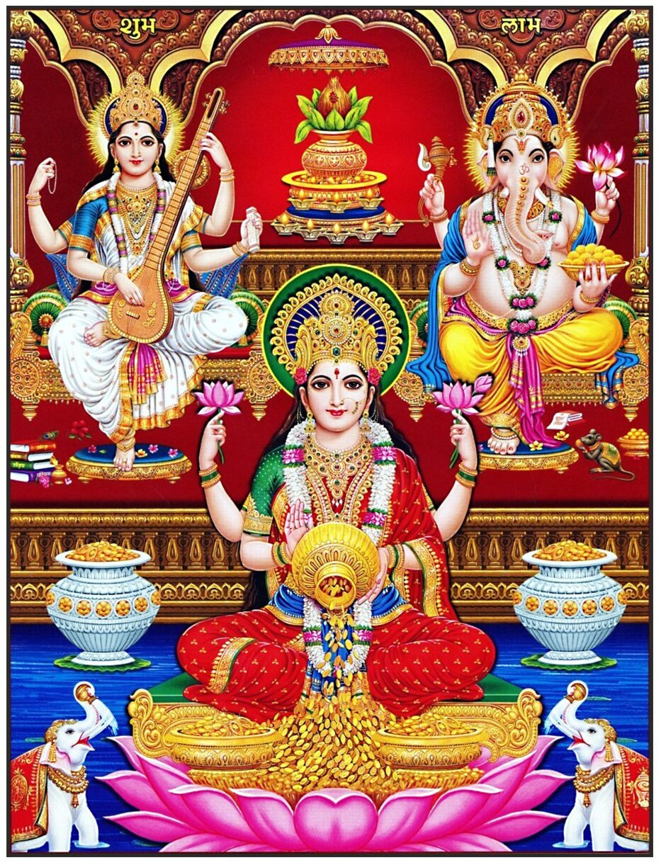 

JustPrintz Com Goddess Lakshmiji Blessings MDF Digital Reprint Wall Frame For Home And Office